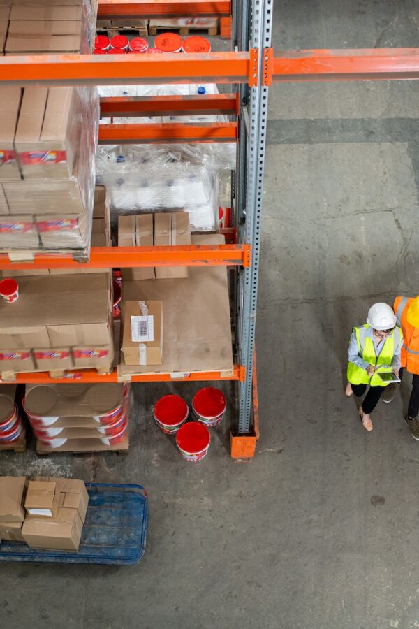 Above view of warehouse staff at work